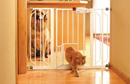 Extra Wide Walk-thru Pet Gate With Pet Door