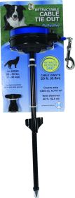 Reflective Retractable Cable Tie Out With Stake (Color: Black/blue, size: 25-80 Lb)
