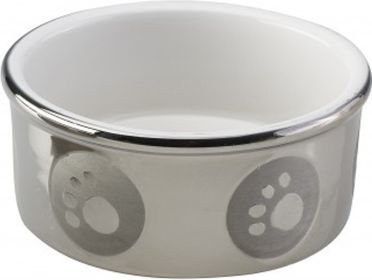 Paw Print Titanium Dog Dish (Color: Silver, size: 5 Inch)