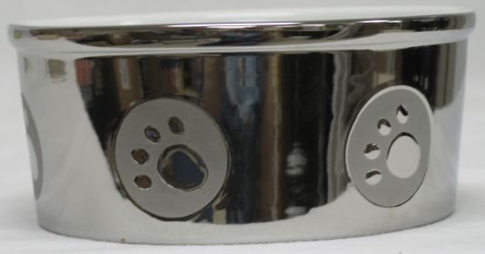 Paw Print Titanium Dog Dish (Color: Silver, size: 7 Inch)