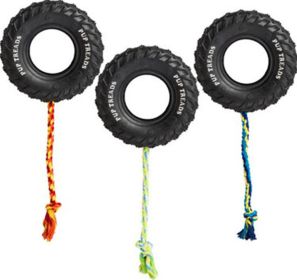 Pup Treads Rubber Tire W/rope (Color: Black, size: 4in)