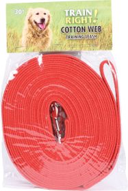 Train Right! Cotton Web Dog Training Leash (Color: Red, size: 30 Ft)